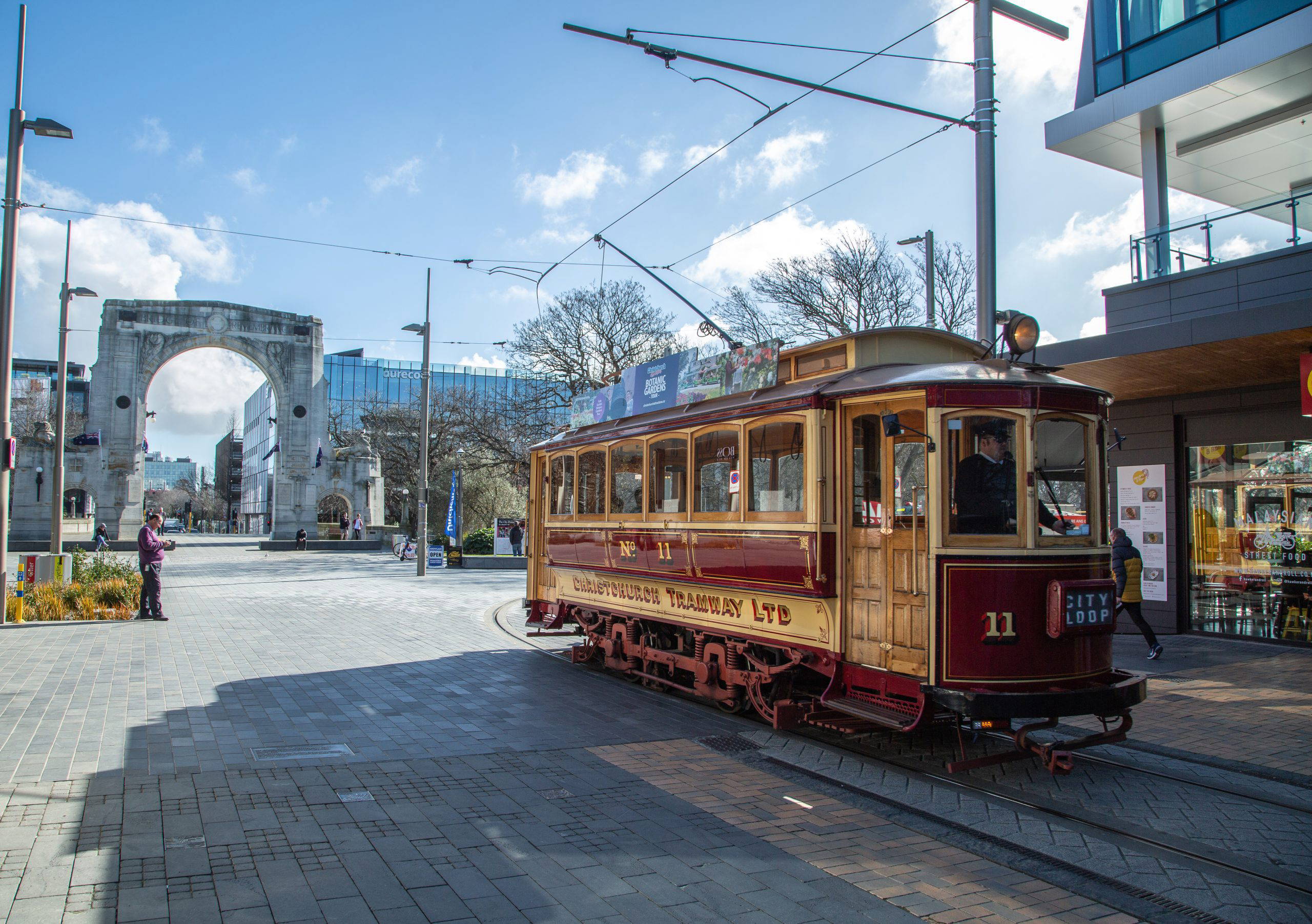 Bridge of Remembrance and Tram 11, Christchurch City